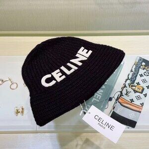 Celine Logo Ribbed Knit Beanie in Black